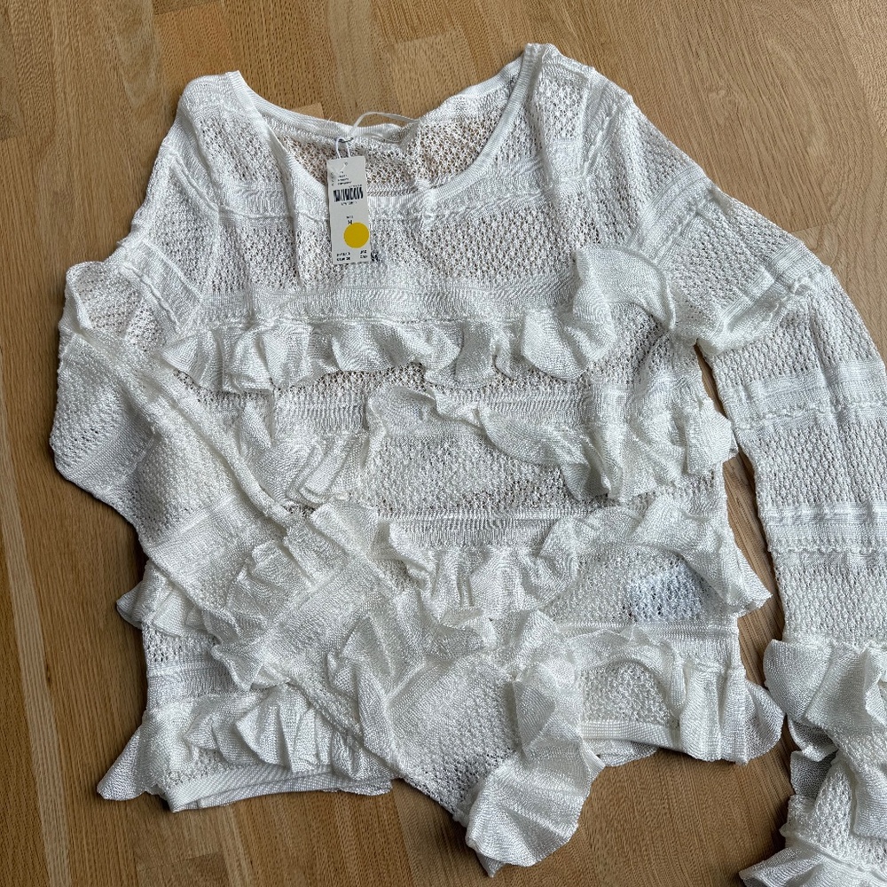 Anthropologie Long Sleeve Ruffle Cream Top NWT M